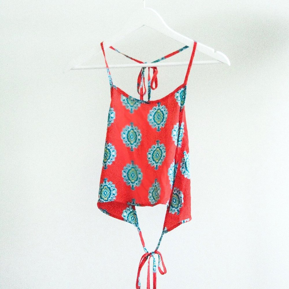 Orange Scarf Tie Cropped Top